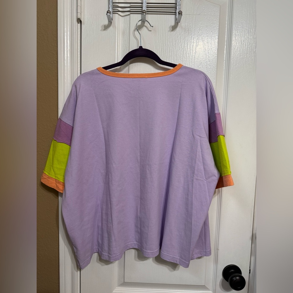 EASEL Lavender Colorblock Short Sleeve Tee with Neon Accents - Picture 3 of 8